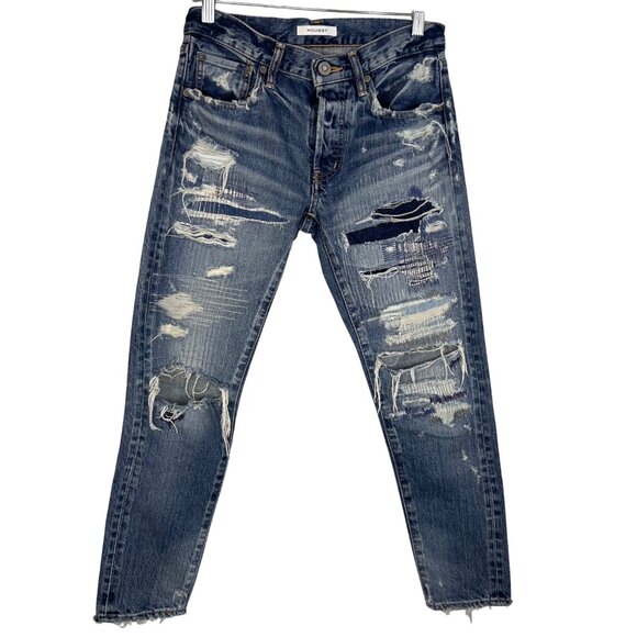 Moussy May Ripped & Repaired Tapered Jeans Japanese Denim Baggy Size 26 - Picture 1 of 12